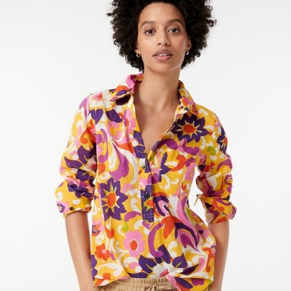 J. Crew Tops - J.Crew Collection Ratti Curvy Floral Print Classic Fit Popover Cotton Shirt 12